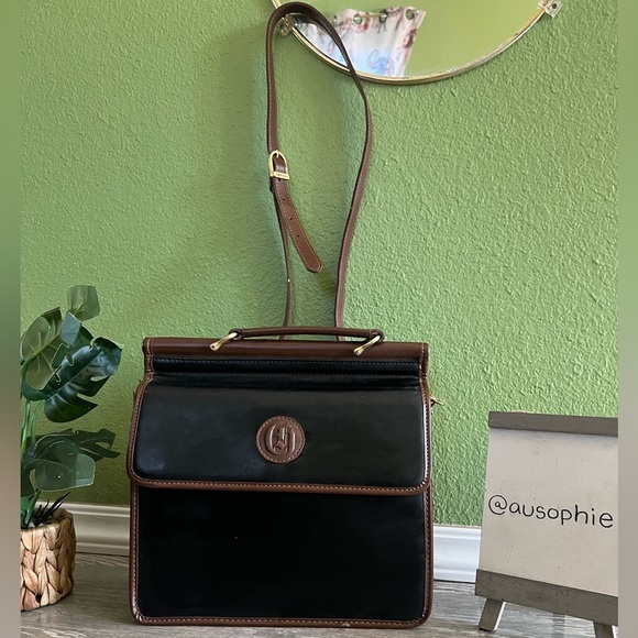 Vintage Charles Hubert Bifold Accordion Briefcase  Satchel Black Brown leather - Picture 1 of 10